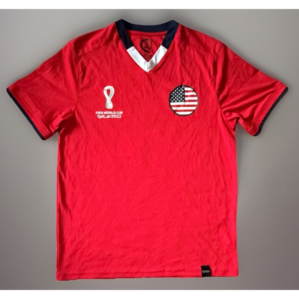 USA Soccer FIFA World Cup Short Sleeve Jersey Shirt Red Logo Flag Medium JBHS